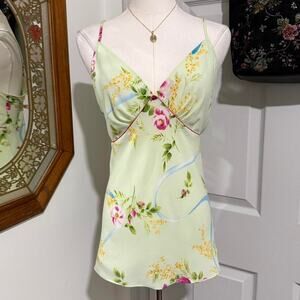 Y2K Oscar De La Renta Light Green & Pink Floral Rosette Lingerie Cami Top XL